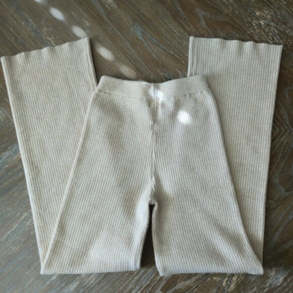 White Fox Ribbed Knit Lounge Pants XS Beige Cream Cozy Soft Stretch - Picture 4 of 7